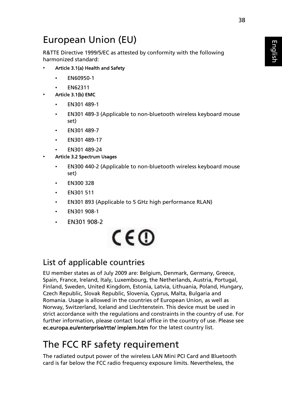 European union (eu), The fcc rf safety requirement, List of applicable countries | Acer Aspire One AO722 User Manual | Page 57 / 1810