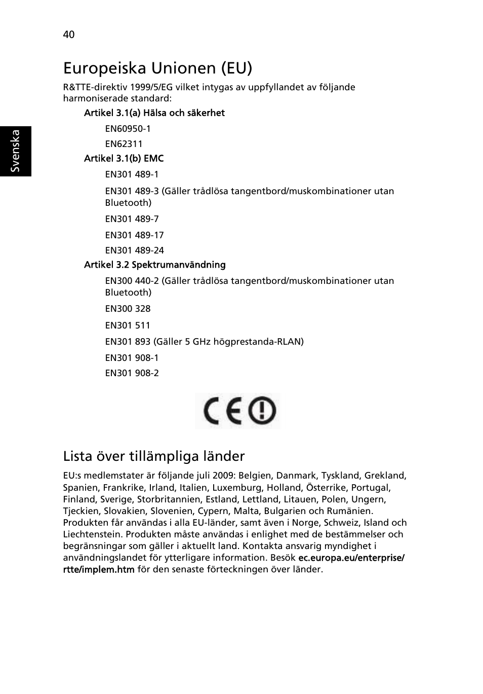Europeiska unionen (eu), Lista över tillämpliga länder | Acer Aspire One AO722 User Manual | Page 628 / 1810