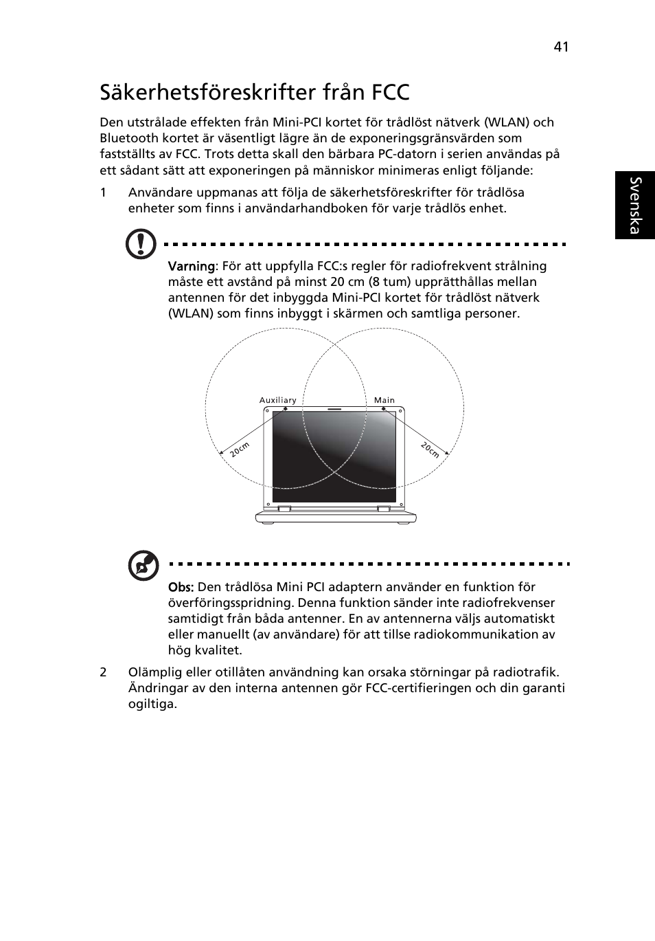 Säkerhetsföreskrifter från fcc | Acer Aspire One AO722 User Manual | Page 629 / 1810