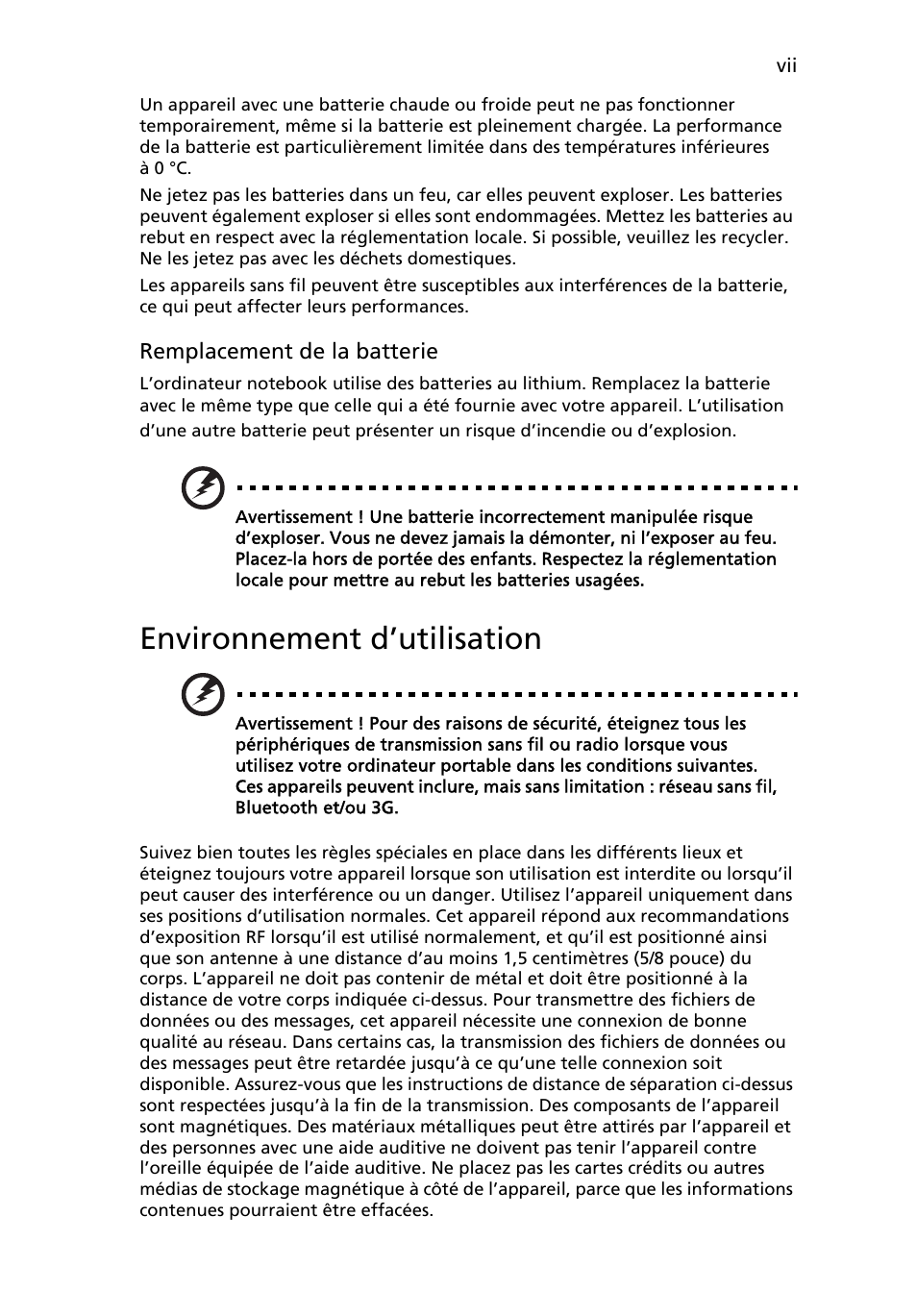 Environnement d’utilisation | Acer Aspire One AO722 User Manual | Page 67 / 1810