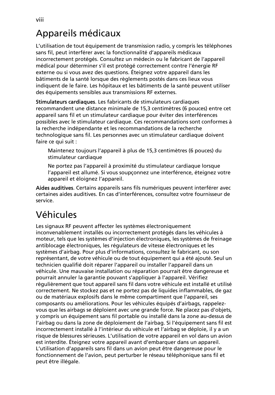 Appareils médicaux, Véhicules | Acer Aspire One AO722 User Manual | Page 68 / 1810