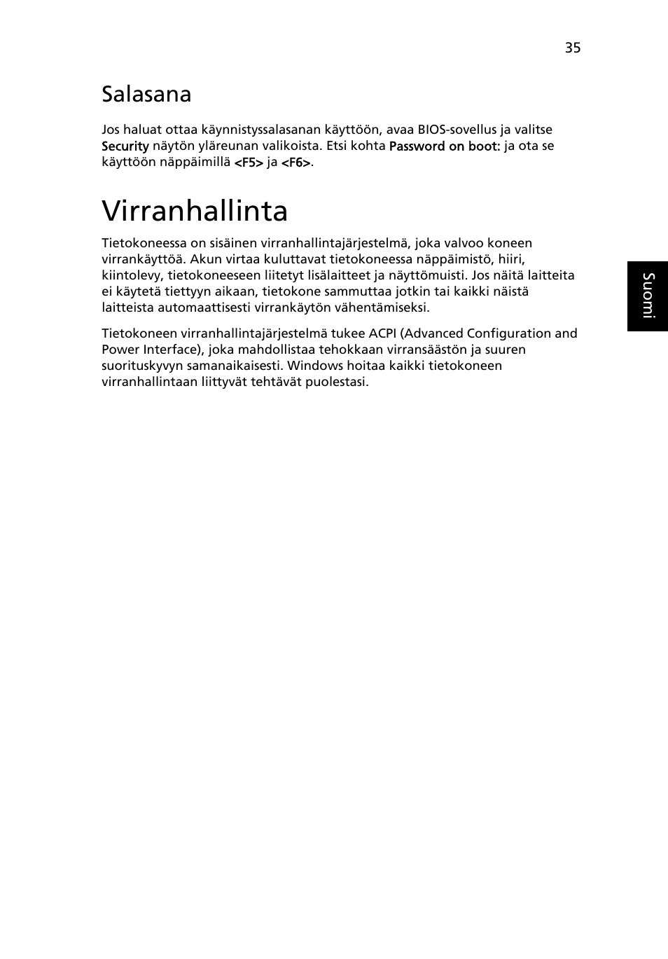 Virranhallinta, Salasana | Acer Aspire One AO722 User Manual | Page 683 / 1810