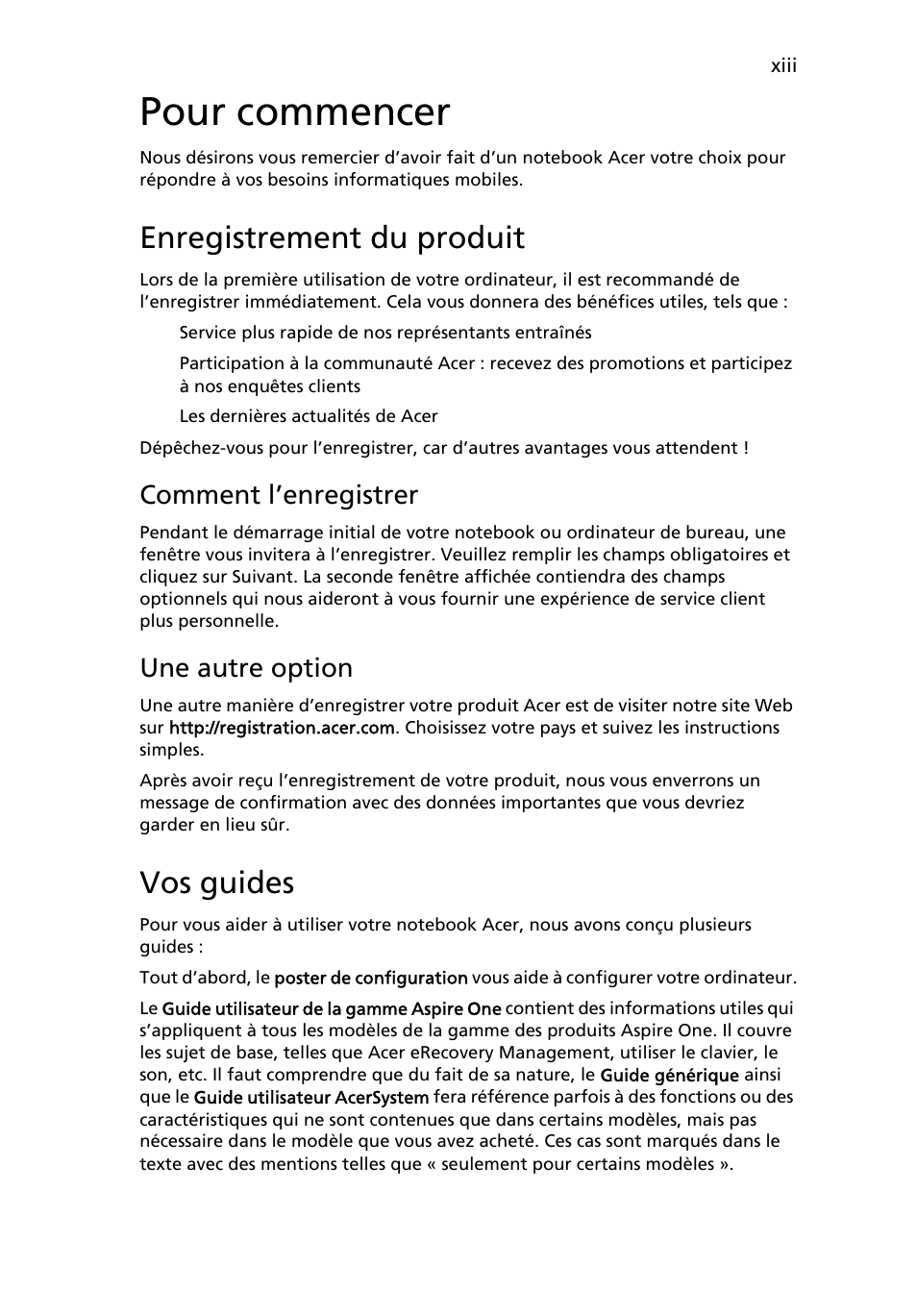 Pour commencer, Enregistrement du produit, Vos guides | Comment l’enregistrer, Une autre option | Acer Aspire One AO722 User Manual | Page 73 / 1810