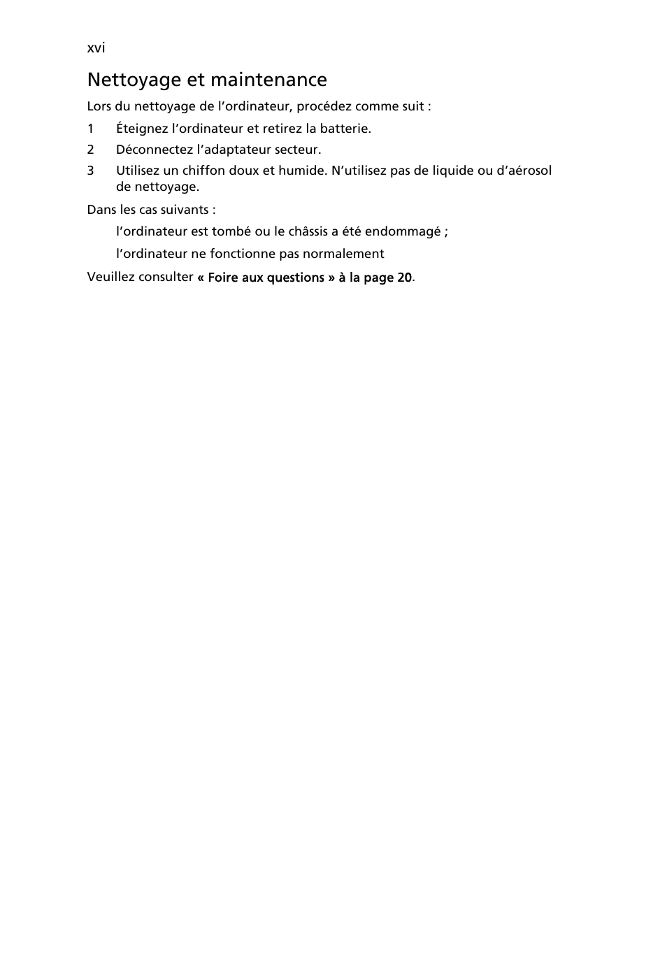 Nettoyage et maintenance | Acer Aspire One AO722 User Manual | Page 76 / 1810