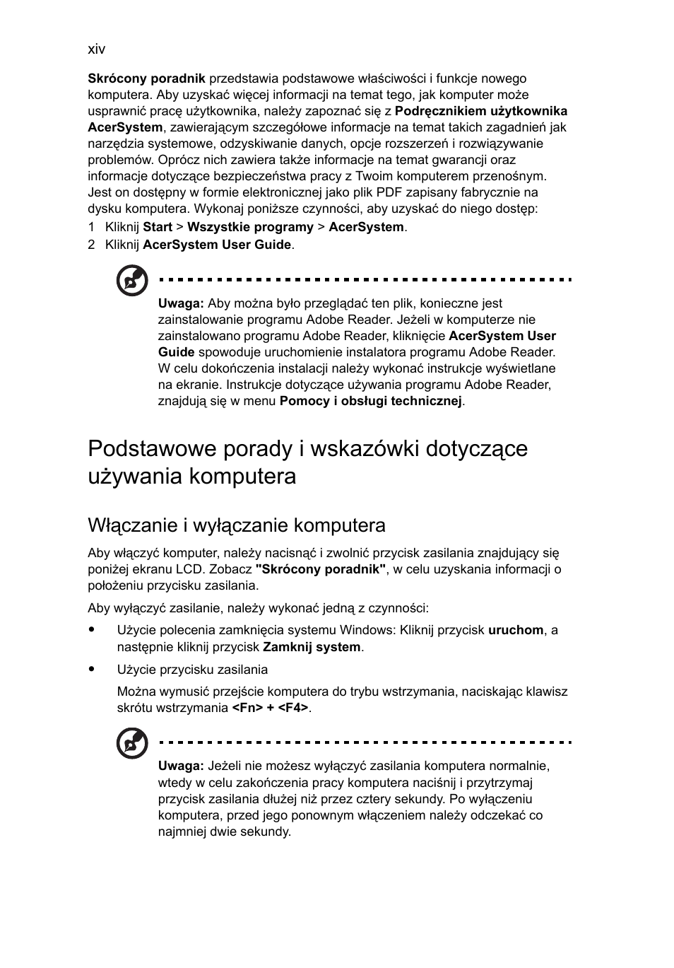 Włączanie i wyłączanie komputera | Acer Aspire One AO722 User Manual | Page 772 / 1810