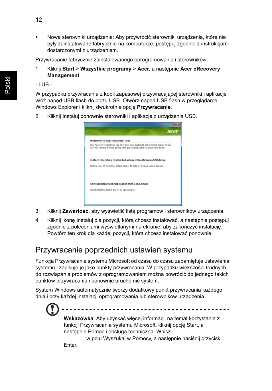 Przywracanie poprzednich ustawień systemu | Acer Aspire One AO722 User Manual | Page 790 / 1810