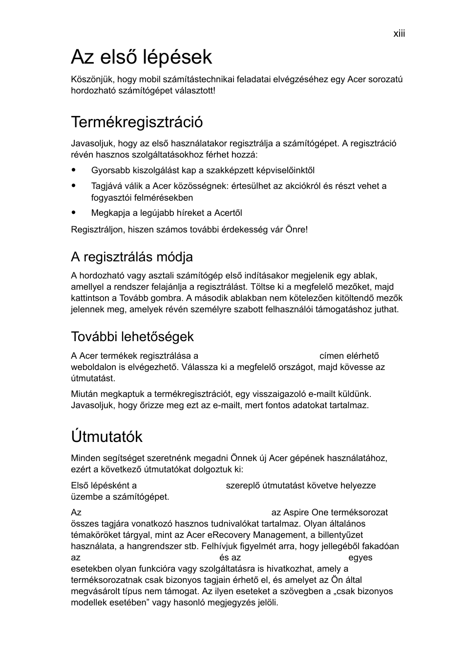 Az első lépések, Termékregisztráció, Útmutatók | A regisztrálás módja, További lehetőségek | Acer Aspire One AO722 User Manual | Page 837 / 1810