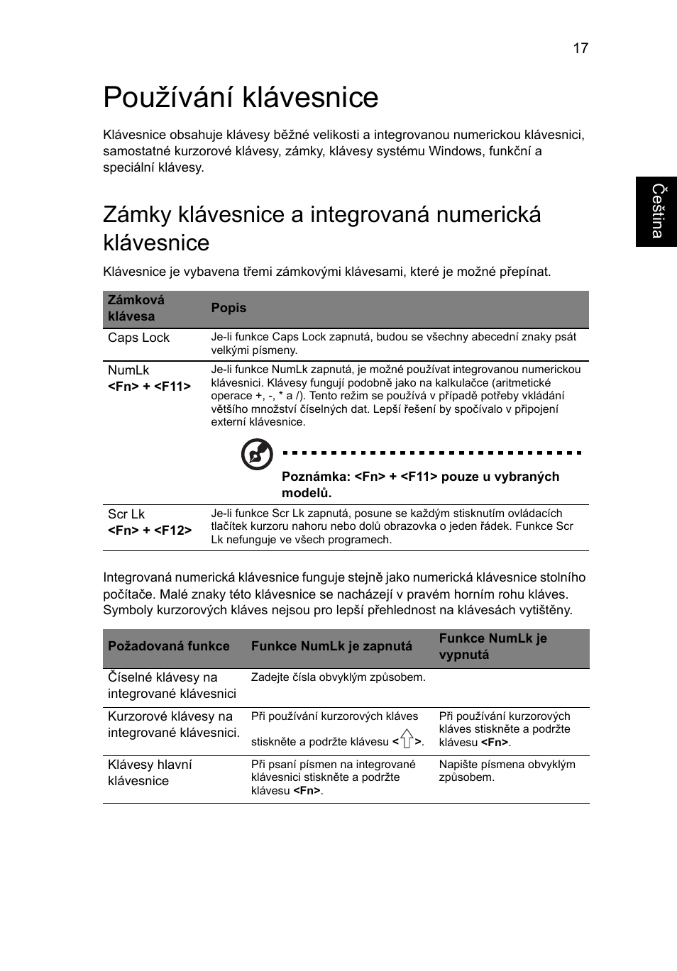Používání klávesnice | Acer Aspire One AO722 User Manual | Page 923 / 1810