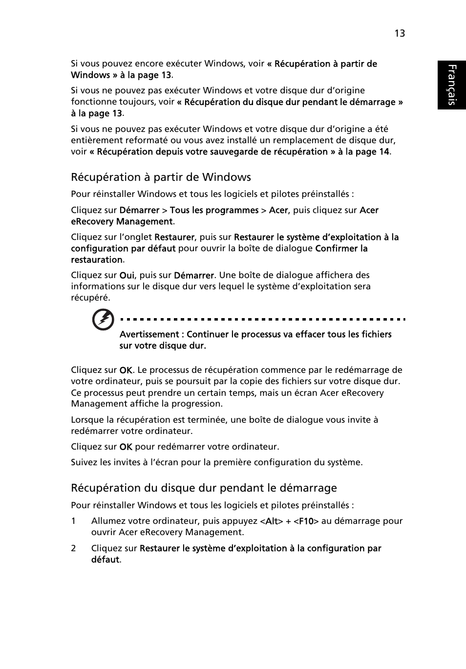 Français | Acer Aspire One AO722 User Manual | Page 93 / 1810