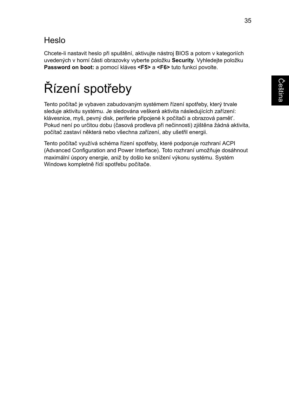 Řízení spotřeby, Heslo | Acer Aspire One AO722 User Manual | Page 941 / 1810