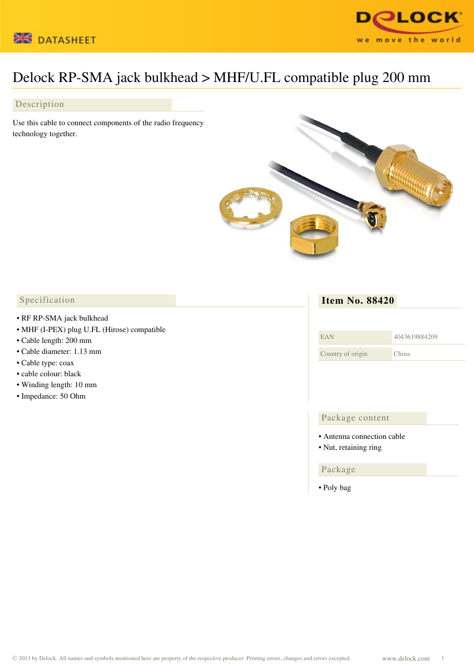 DeLOCK 88420 User Manual | 1 page