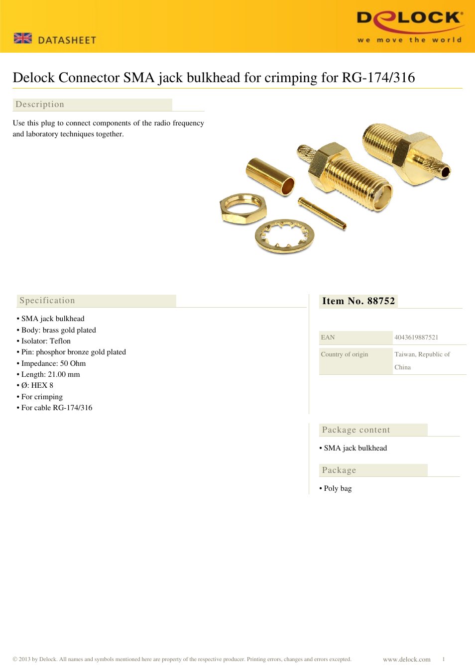 DeLOCK 88752 User Manual | 1 page