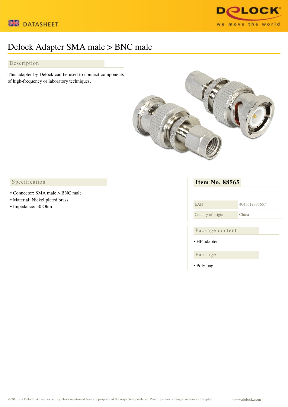 DeLOCK 88565 User Manual | 1 page