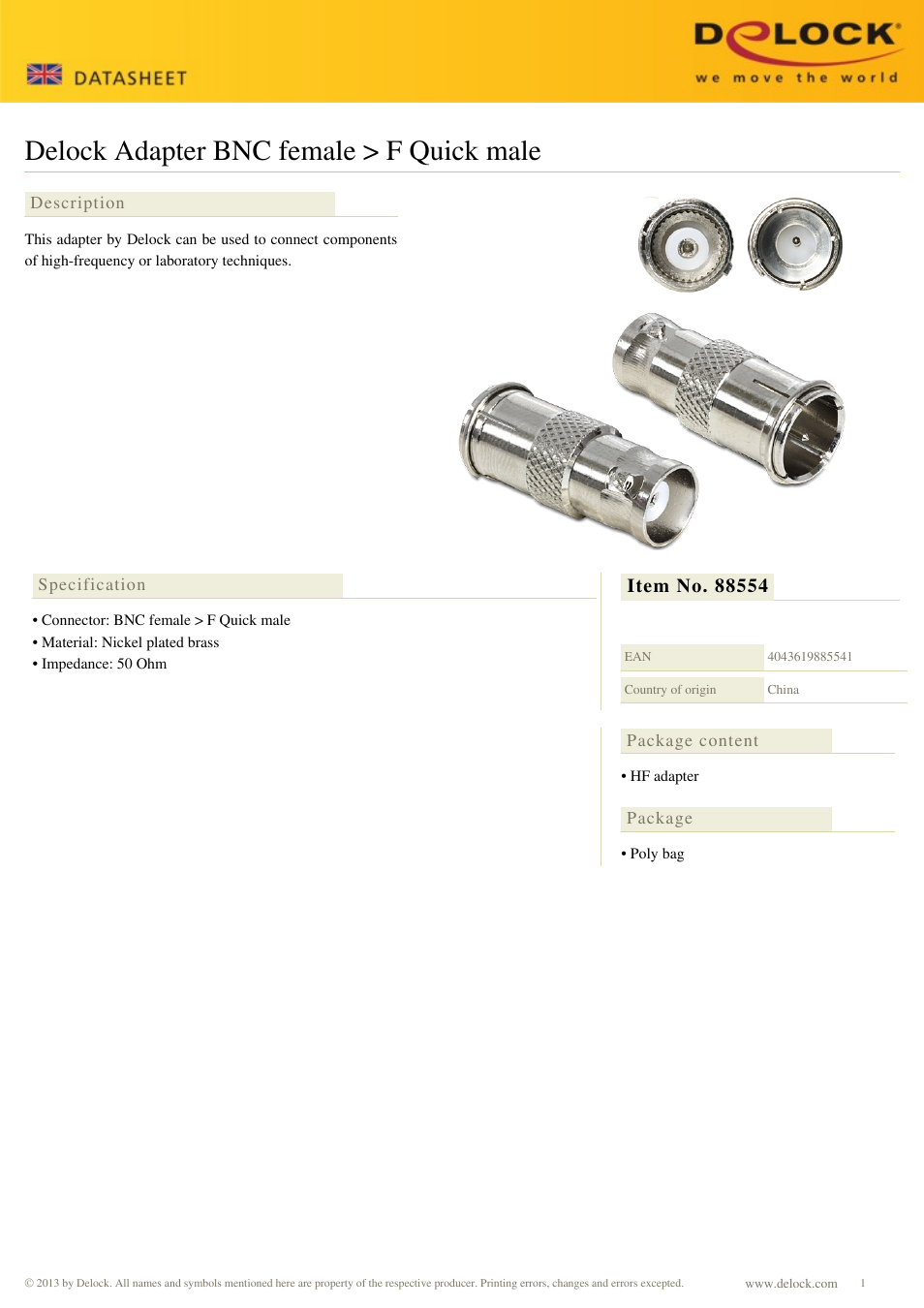 DeLOCK 88554 User Manual | 1 page