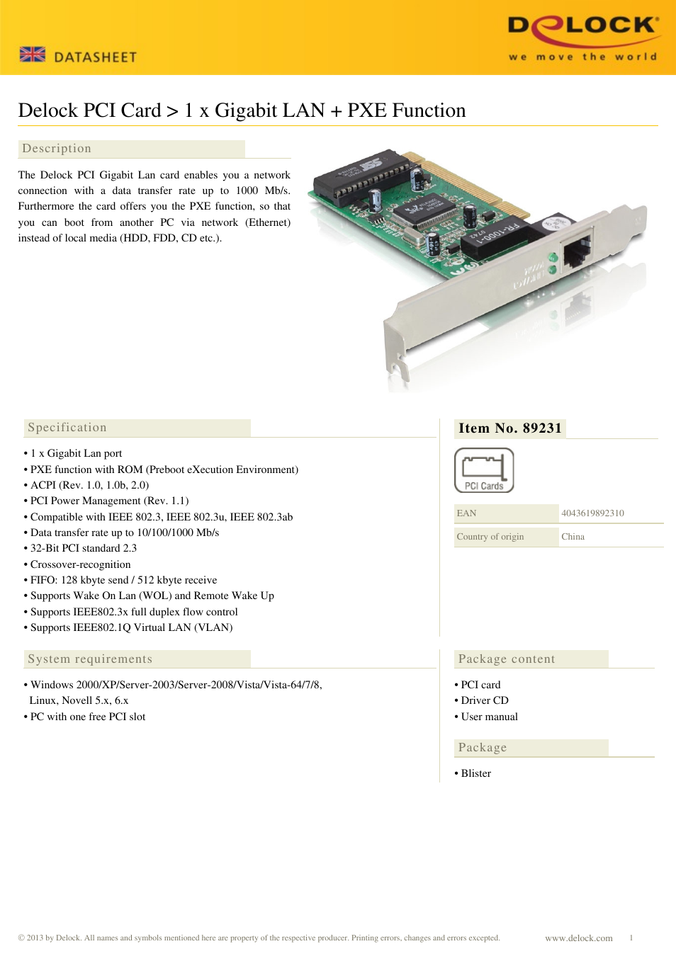 DeLOCK 89231 User Manual | 1 page