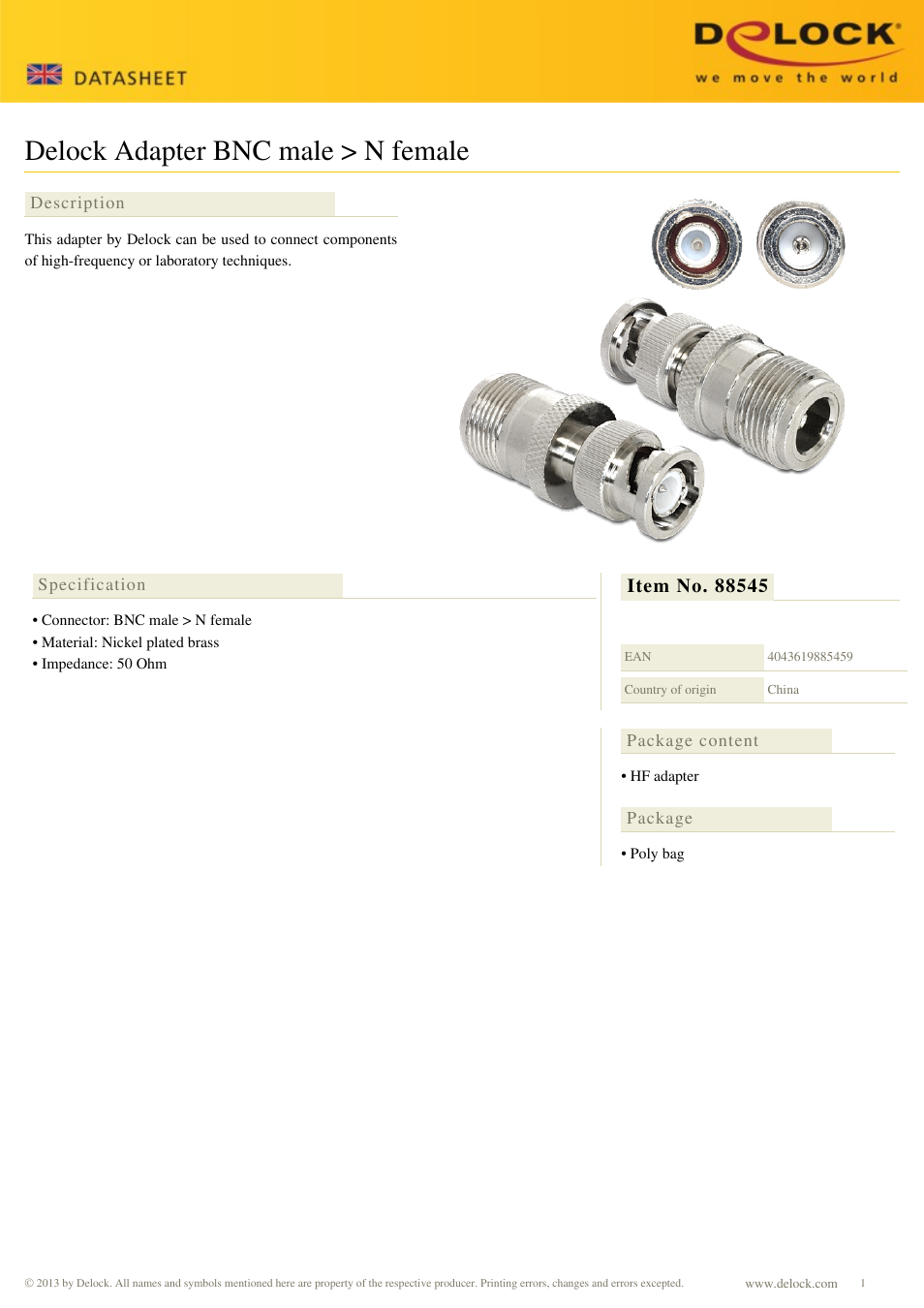 DeLOCK 88545 User Manual | 1 page