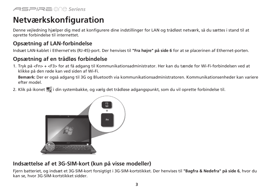 Netværkskonfiguration | Acer Aspire One AO753 User Manual | Page 106 / 374