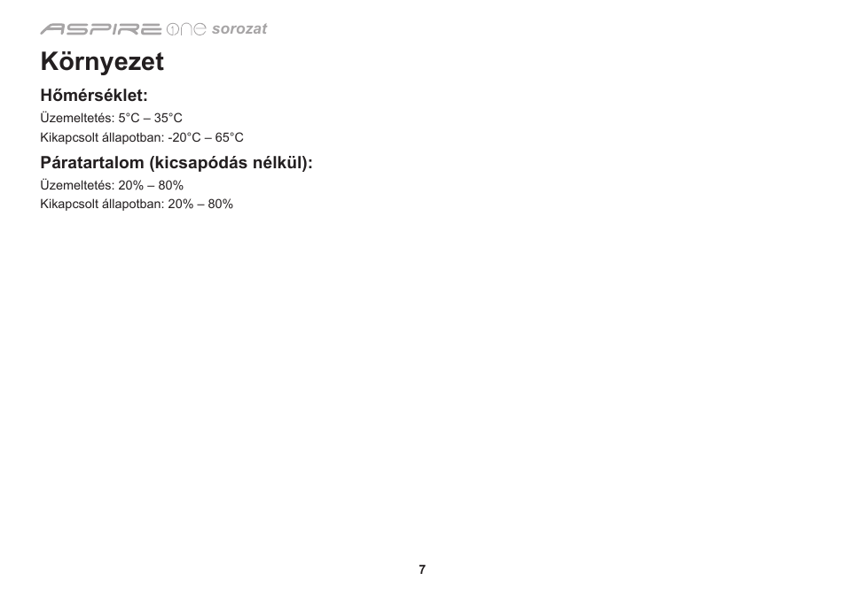 Környezet | Acer Aspire One AO753 User Manual | Page 170 / 374