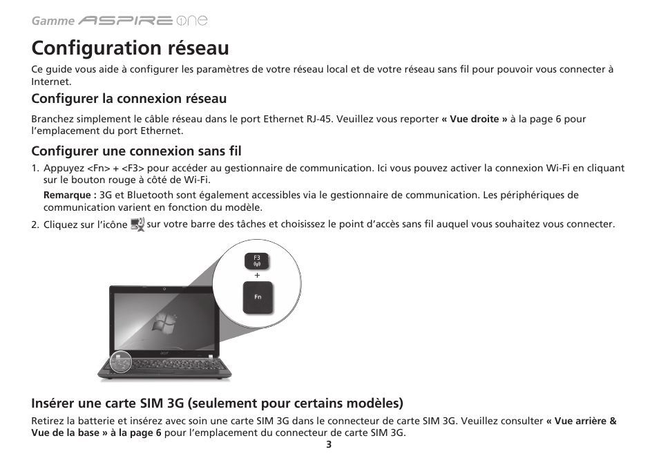 Configuration réseau | Acer Aspire One AO753 User Manual | Page 22 / 374
