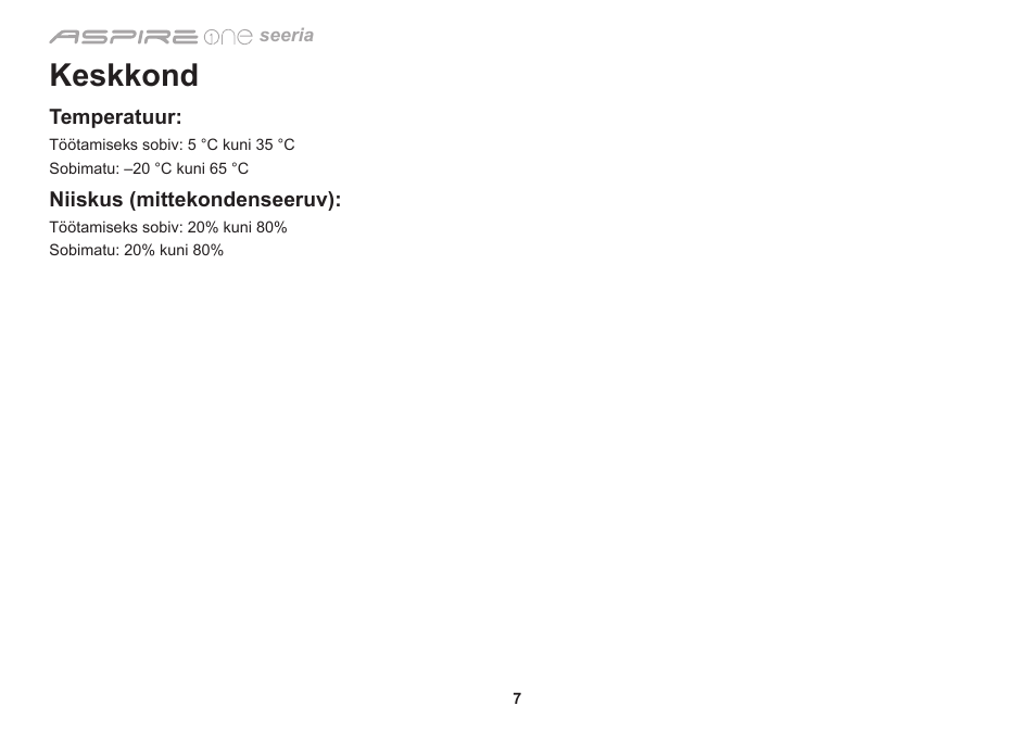 Keskkond | Acer Aspire One AO753 User Manual | Page 254 / 374