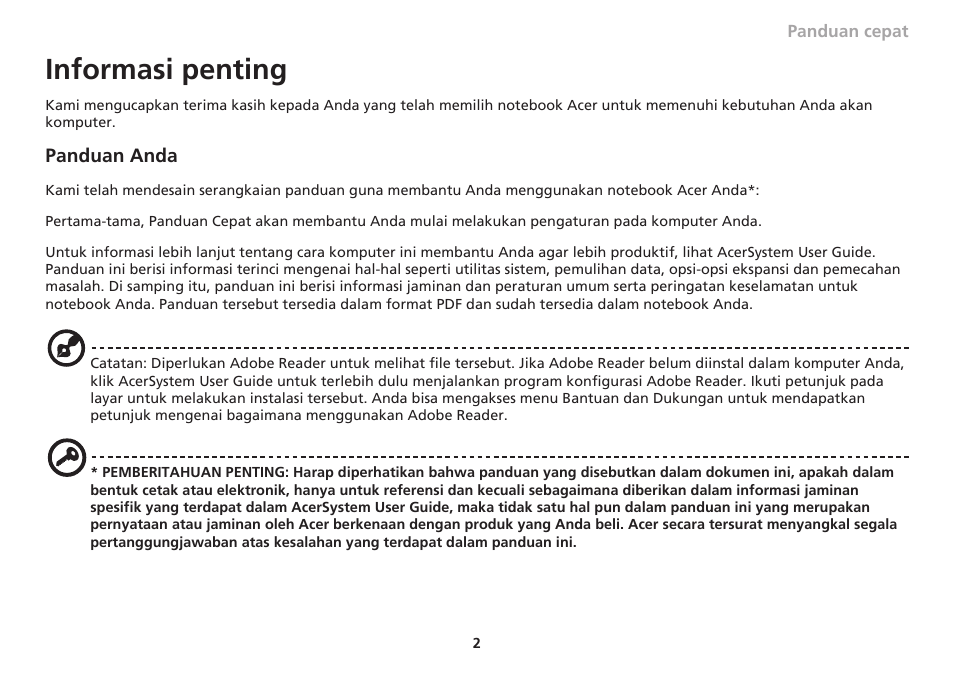 Informasi penting | Acer Aspire One AO753 User Manual | Page 357 / 374