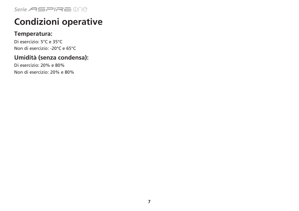 Condizioni operative | Acer Aspire One AO753 User Manual | Page 50 / 374