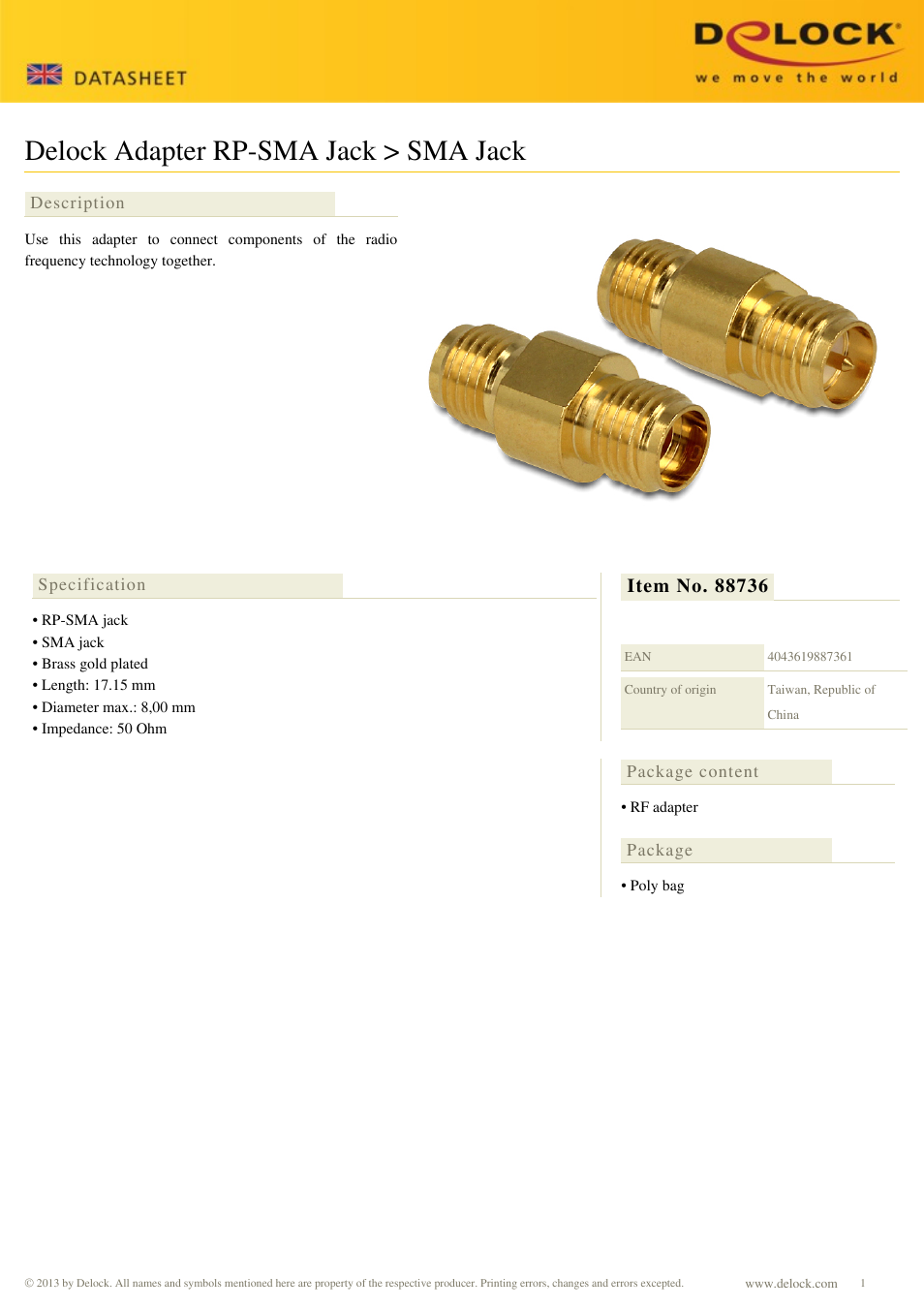 DeLOCK 88736 User Manual | 1 page