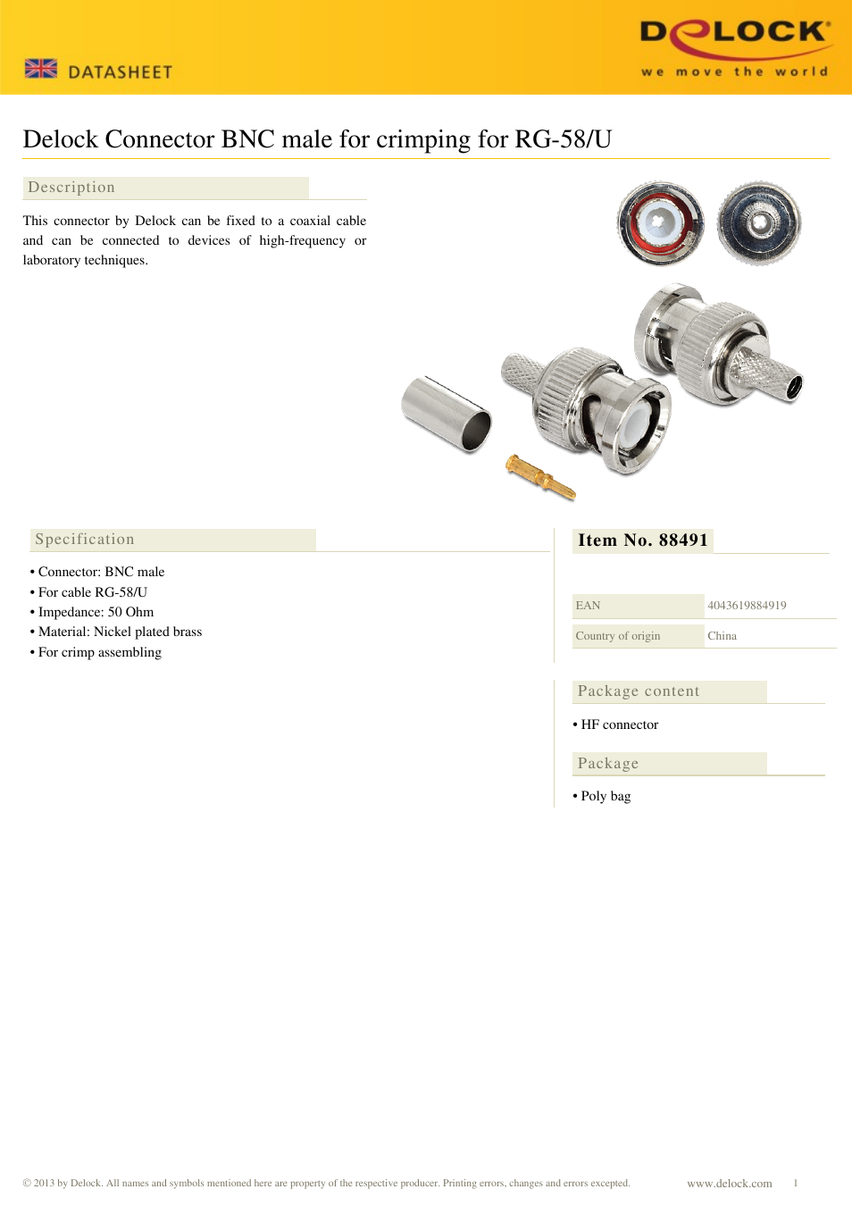 DeLOCK 88491 User Manual | 1 page