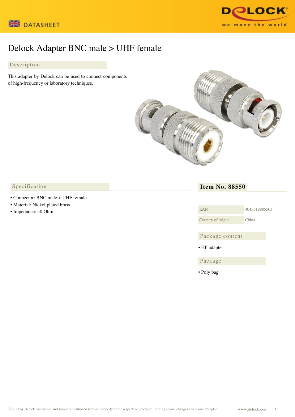 DeLOCK 88550 User Manual | 1 page