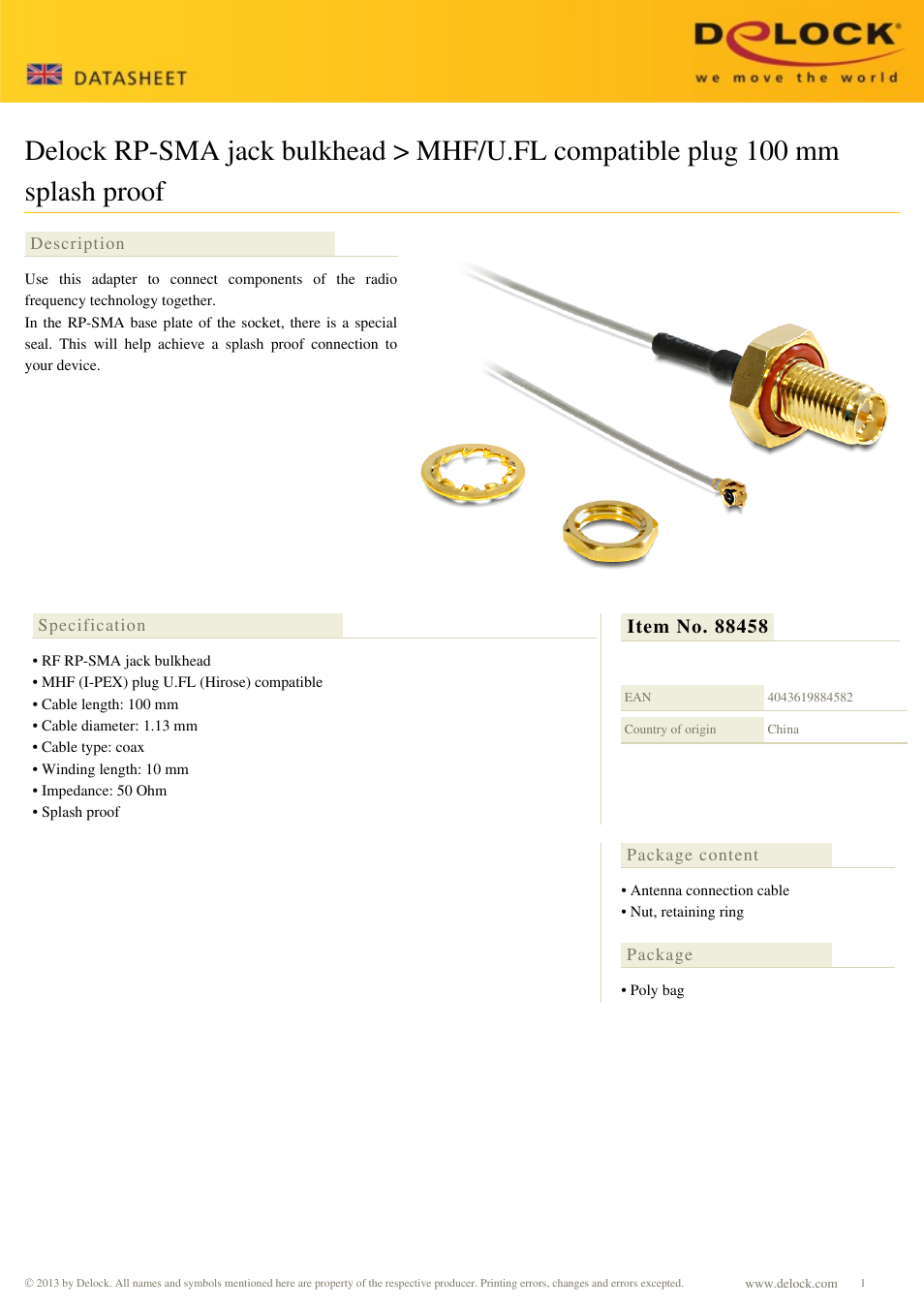 DeLOCK 88458 User Manual | 1 page