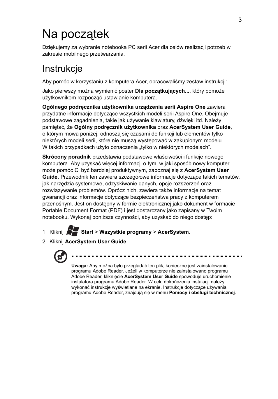 Na początek, Instrukcje | Acer Aspire One AOD255 User Manual | Page 129 / 299
