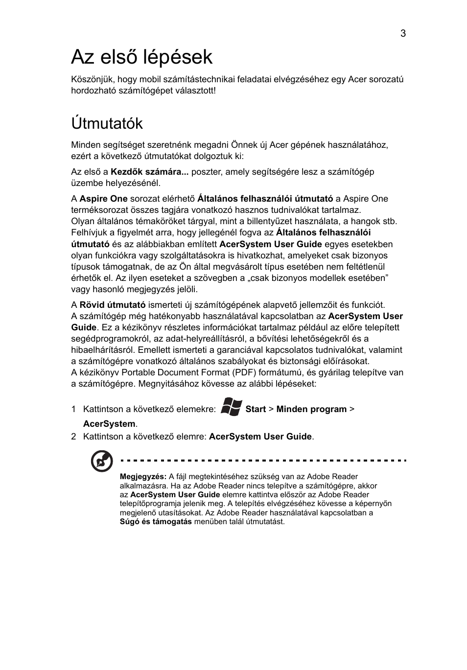 Az első lépések, Útmutatók | Acer Aspire One AOD255 User Manual | Page 139 / 299