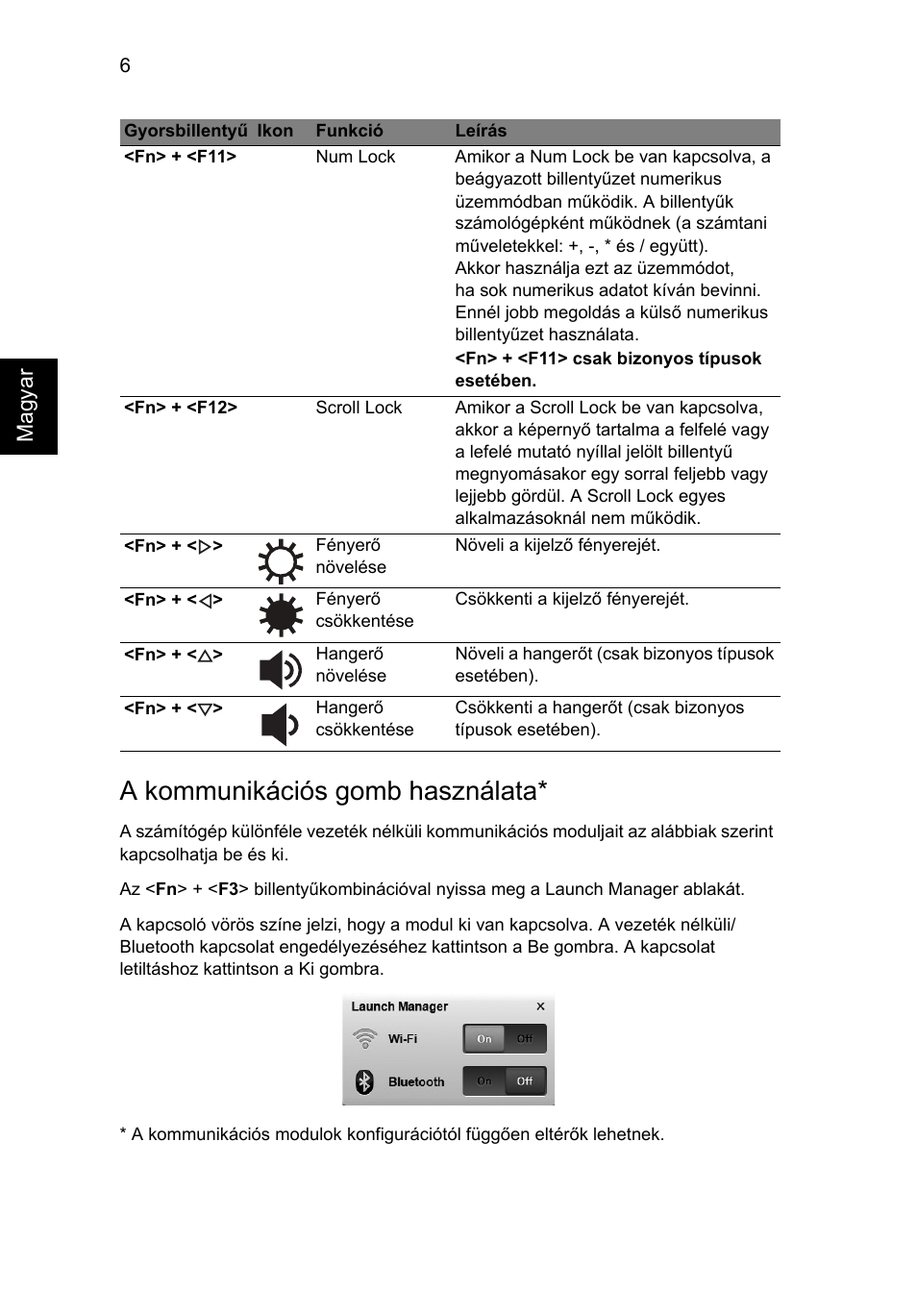 A kommunikációs gomb használata | Acer Aspire One AOD255 User Manual | Page 142 / 299