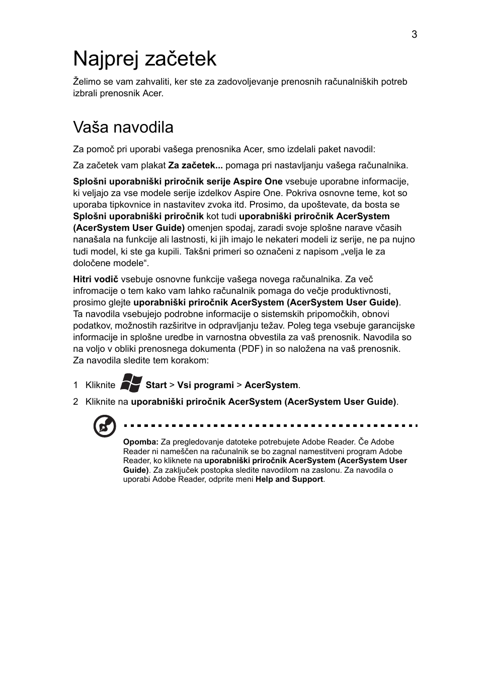 Najprej začetek, Vaša navodila | Acer Aspire One AOD255 User Manual | Page 169 / 299