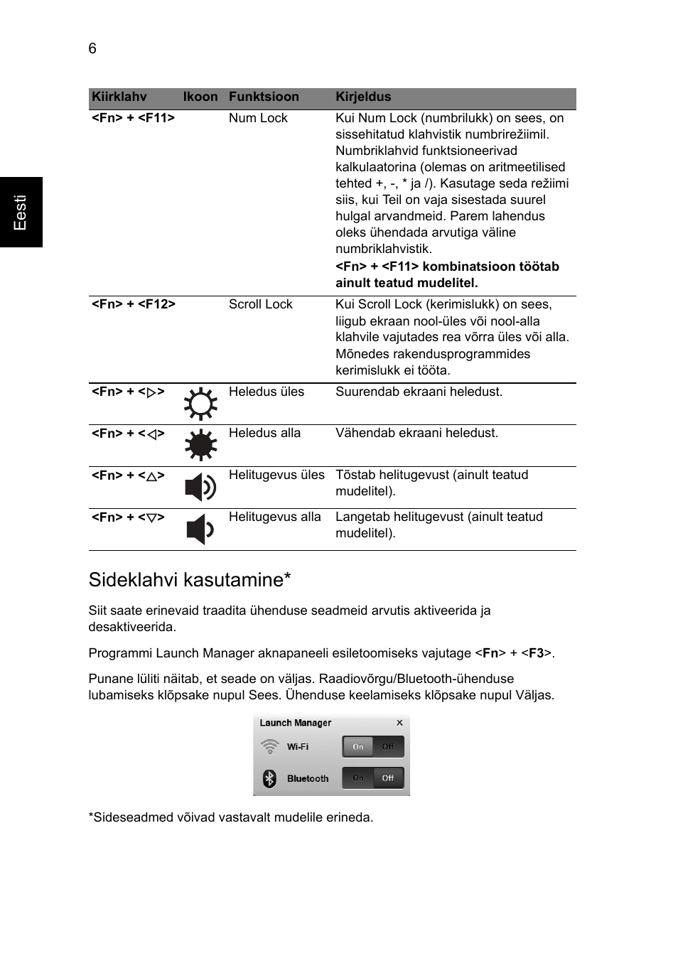 Sideklahvi kasutamine, Eesti | Acer Aspire One AOD255 User Manual | Page 214 / 299