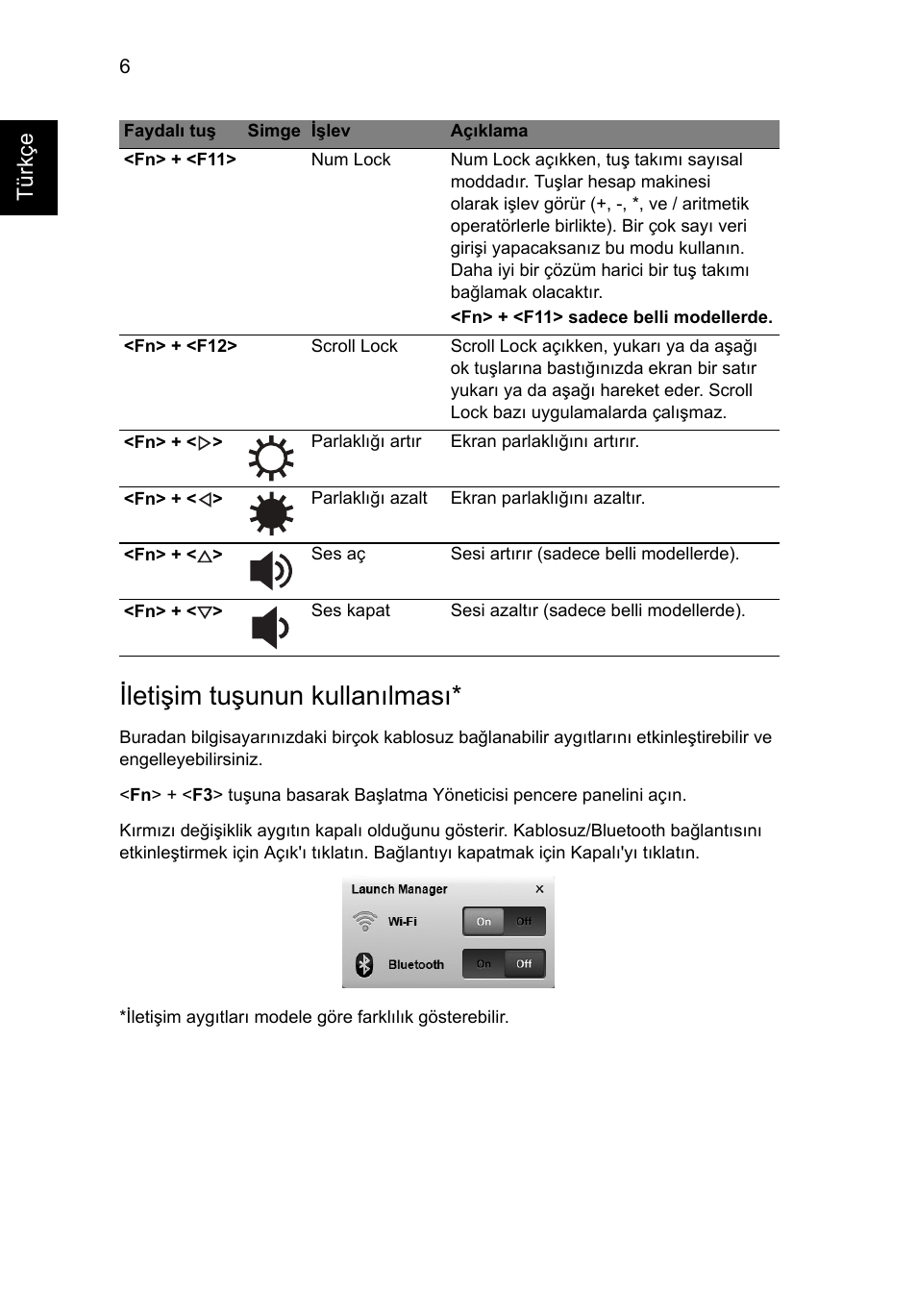 Iletişim tuşunun kullanılması | Acer Aspire One AOD255 User Manual | Page 236 / 299
