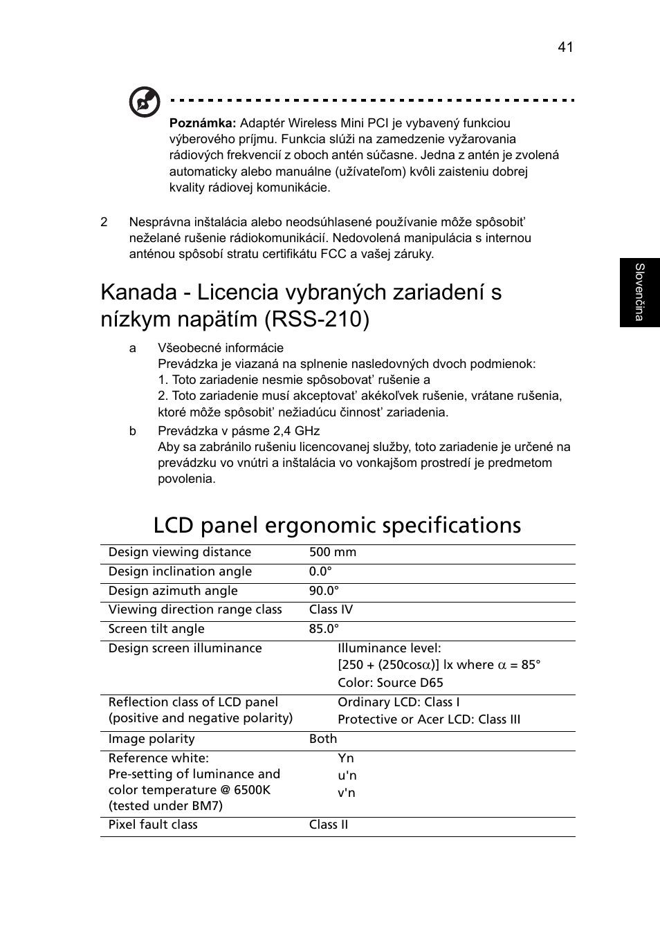 Lcd panel ergonomic specifications | Acer Aspire One AO522 User Manual | Page 1007 / 1810