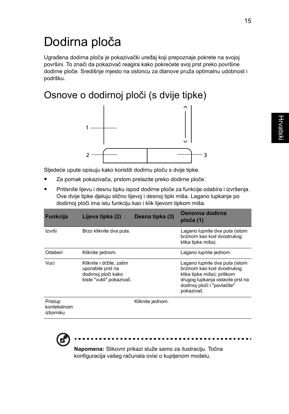 Dodirna ploča, Osnove o dodirnoj ploči (s dvije tipke) | Acer Aspire One AO522 User Manual | Page 1101 / 1810