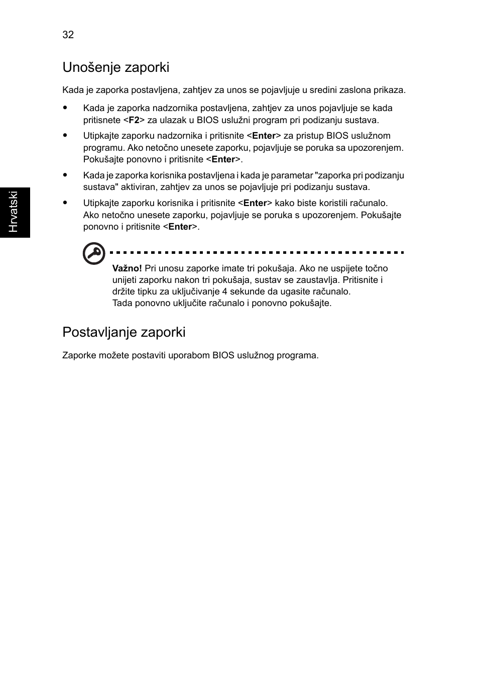 Unošenje zaporki, Postavljanje zaporki | Acer Aspire One AO522 User Manual | Page 1118 / 1810