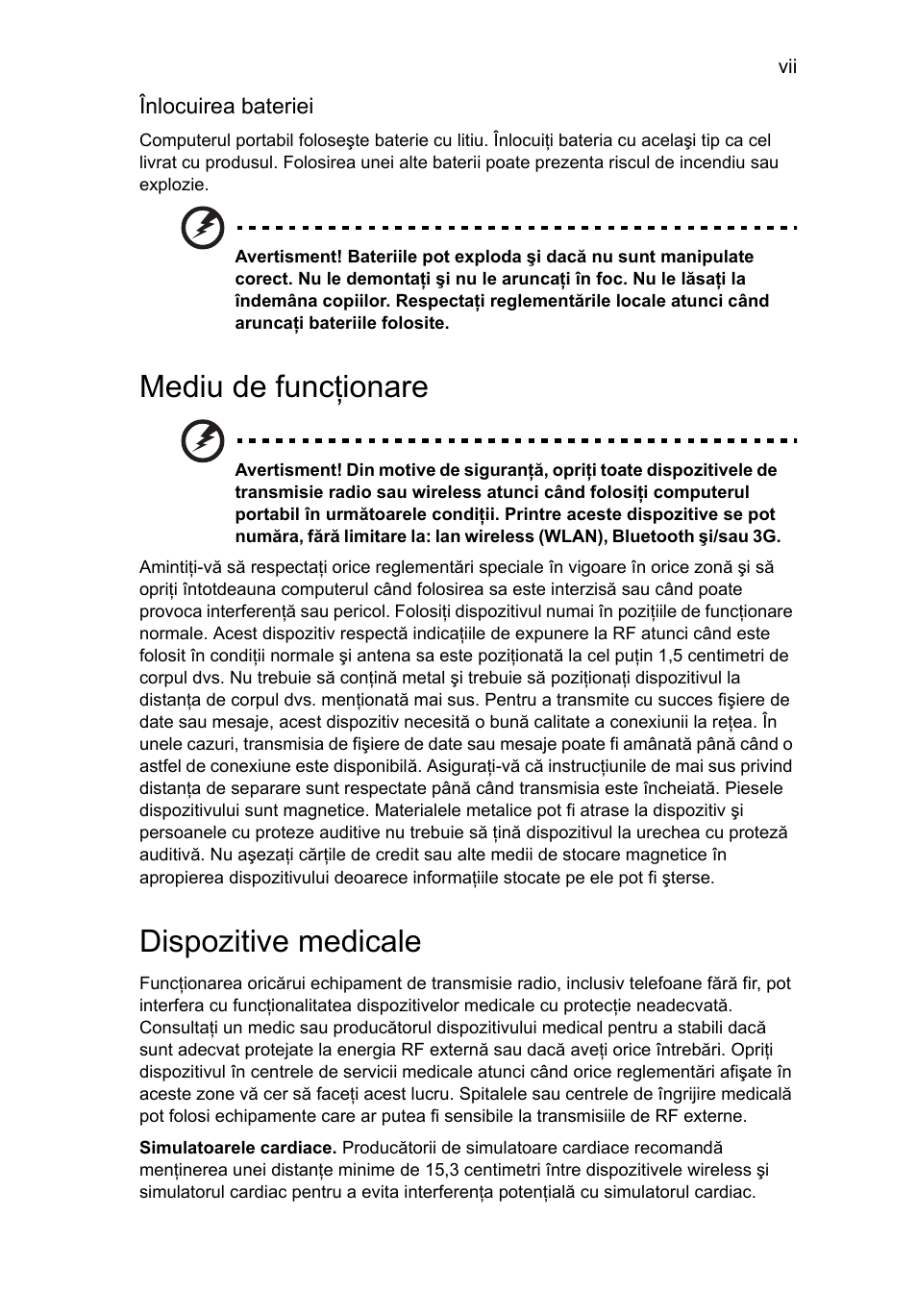 Mediu de funcţionare, Dispozitive medicale | Acer Aspire One AO522 User Manual | Page 1135 / 1810