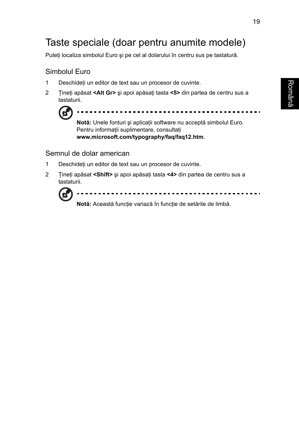 Taste speciale (doar pentru anumite modele) | Acer Aspire One AO522 User Manual | Page 1165 / 1810