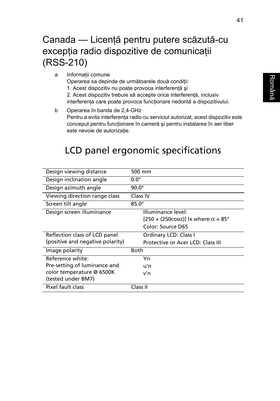 Lcd panel ergonomic specifications | Acer Aspire One AO522 User Manual | Page 1187 / 1810