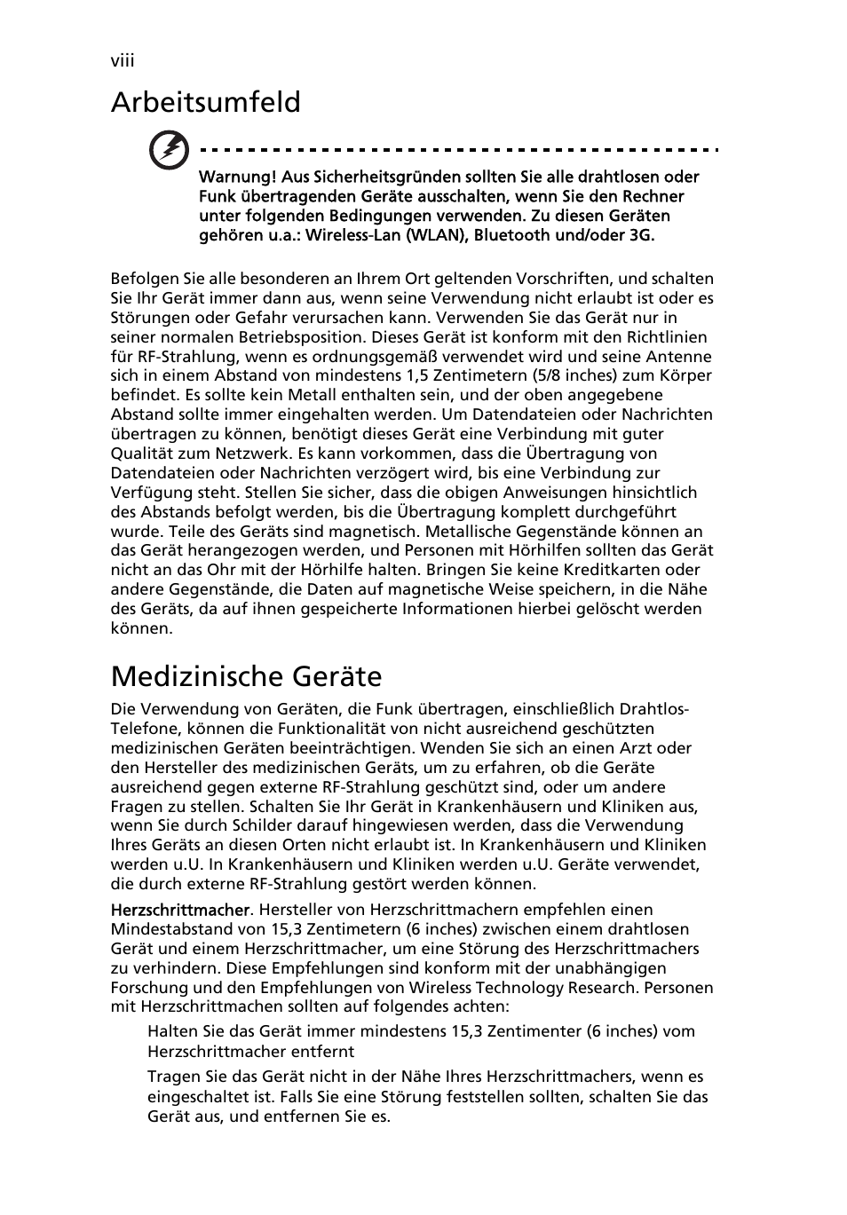 Arbeitsumfeld, Medizinische geräte | Acer Aspire One AO522 User Manual | Page 134 / 1810