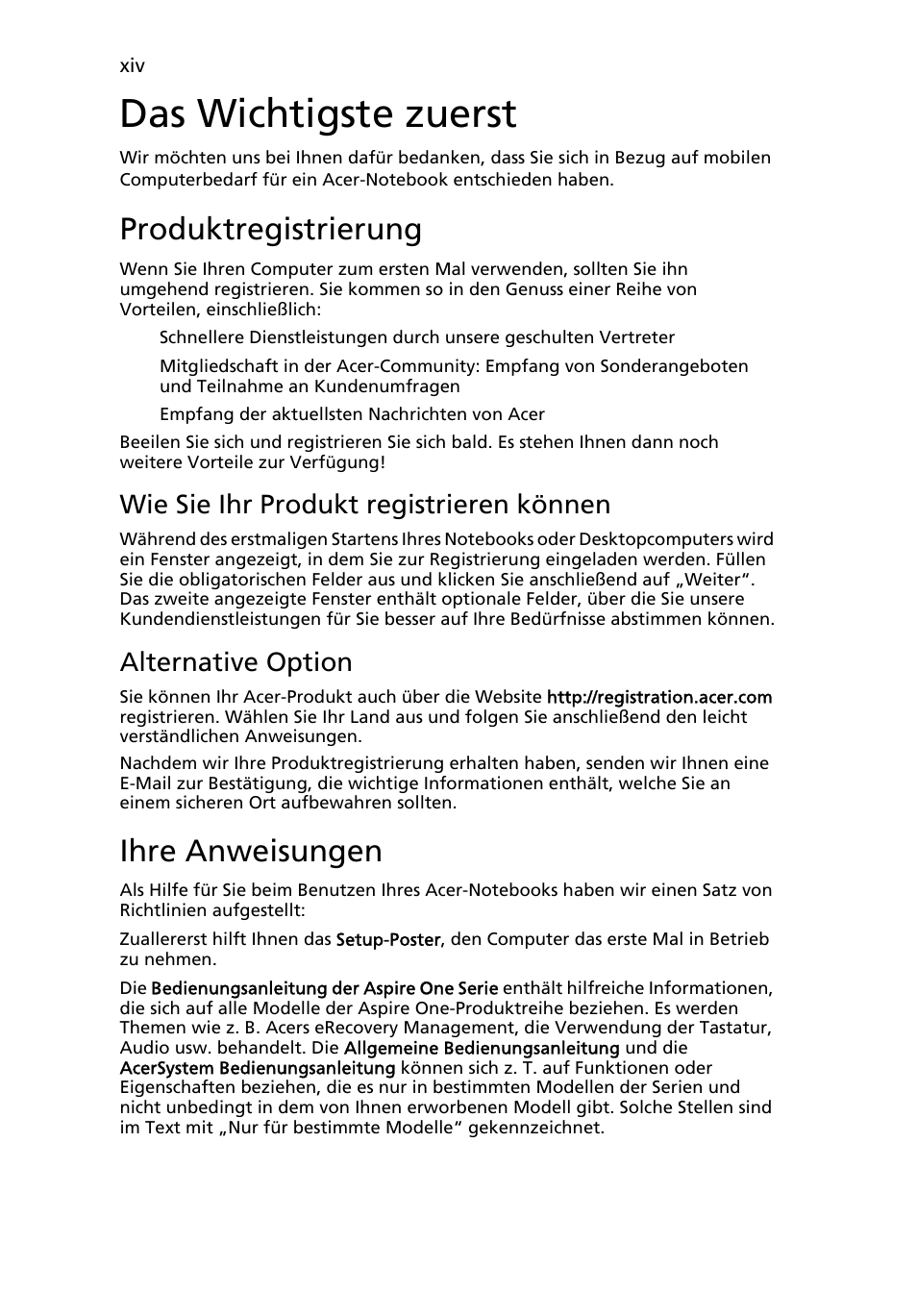 Das wichtigste zuerst, Produktregistrierung, Ihre anweisungen | Wie sie ihr produkt registrieren können, Alternative option | Acer Aspire One AO522 User Manual | Page 140 / 1810