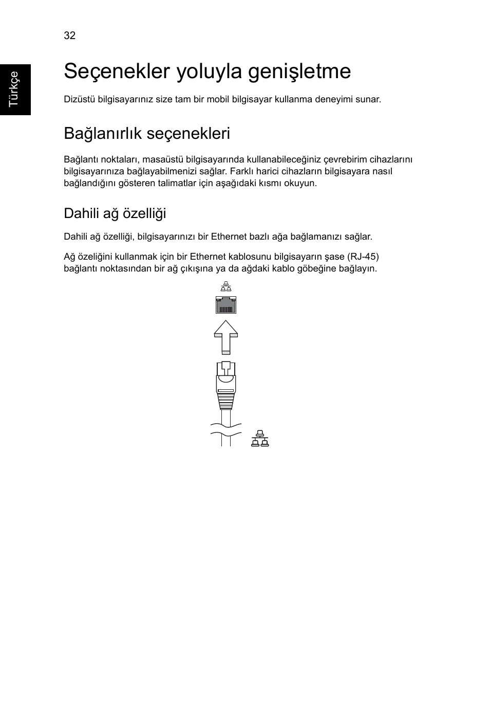 Seçenekler yoluyla genişletme, Bağlanırlık seçenekleri, Dahili ağ özelliği | Acer Aspire One AO522 User Manual | Page 1440 / 1810