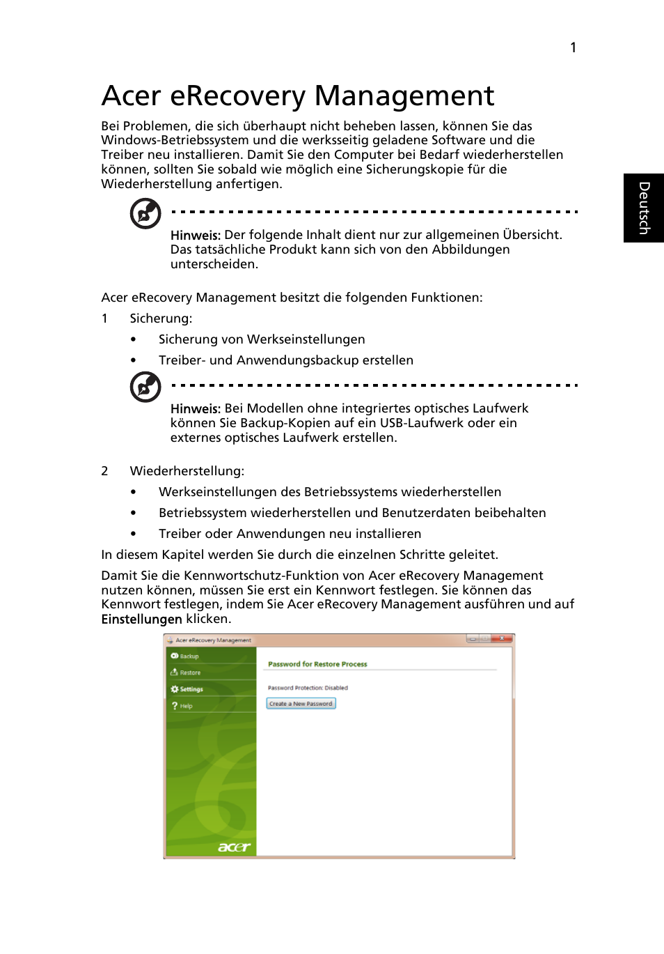 Acer erecovery management | Acer Aspire One AO522 User Manual | Page 147 / 1810