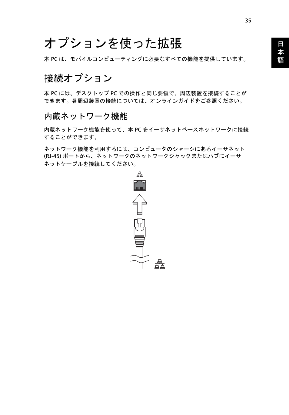 オプションを使った拡張, 接続オプション, 内蔵ネットワーク機能 | Acer Aspire One AO522 User Manual | Page 1503 / 1810