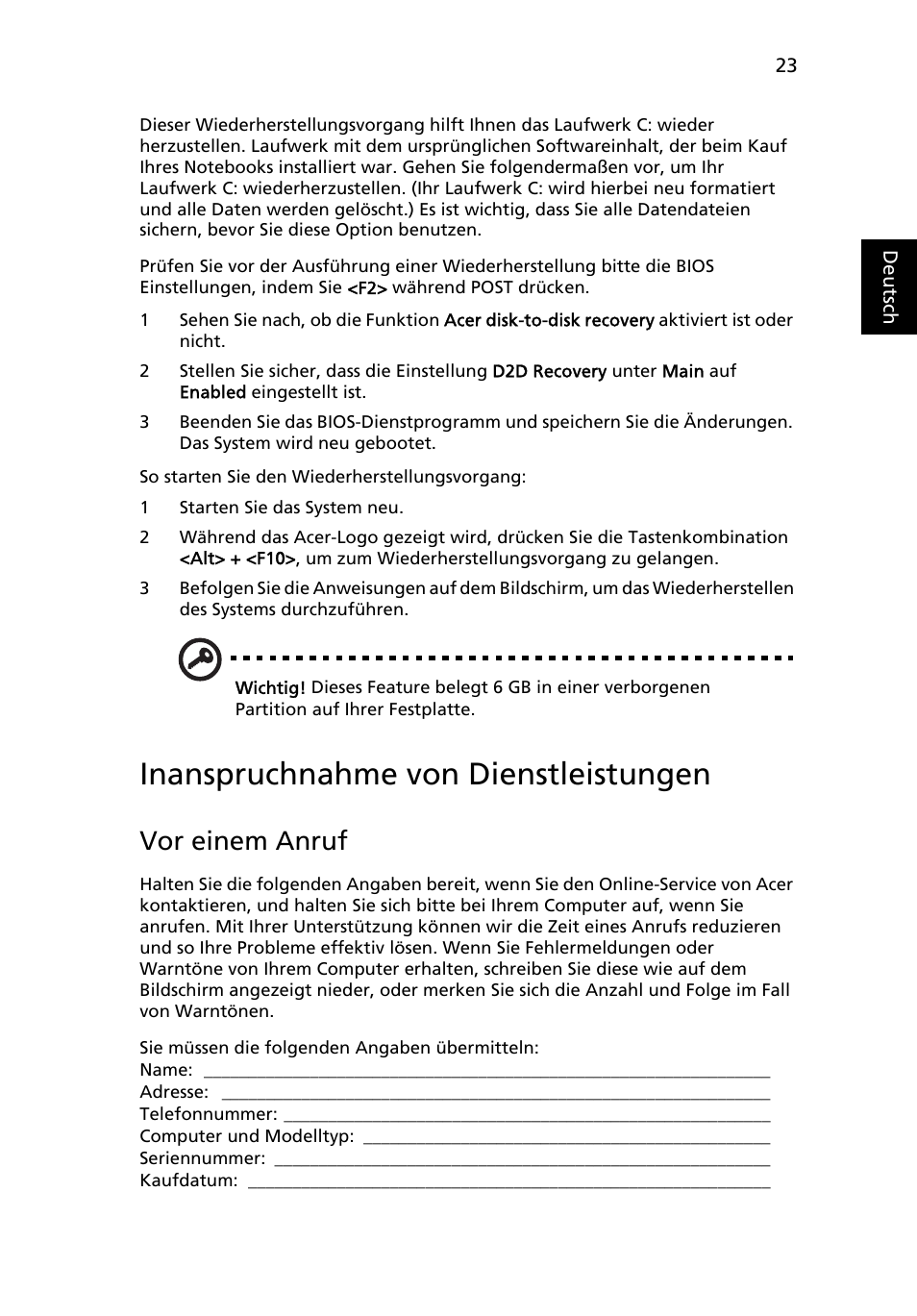 Inanspruchnahme von dienstleistungen, Vor einem anruf | Acer Aspire One AO522 User Manual | Page 169 / 1810
