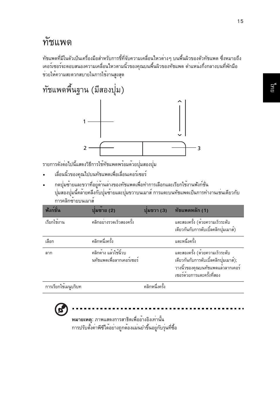 ทัชแพด, ทัชแพดพื้นฐาน (มีสองปุ่ม), Сªб¾´¾чй¹°т¹ (бхкн§»шиб) | Acer Aspire One AO522 User Manual | Page 1781 / 1810