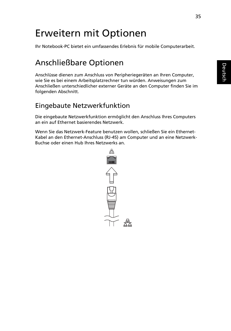 Erweitern mit optionen, Anschließbare optionen, Eingebaute netzwerkfunktion | Acer Aspire One AO522 User Manual | Page 181 / 1810